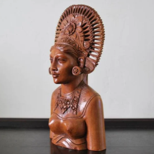 Carved Balinese Indonesian Bust. Janger Dancer with Ceremonial Hat