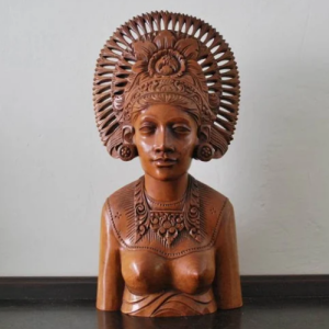 Carved Balinese Indonesian Bust. Janger Dancer with Ceremonial Hat 3