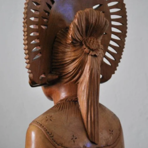 Carved Balinese Indonesian Bust. Janger Dancer with Ceremonial Hat