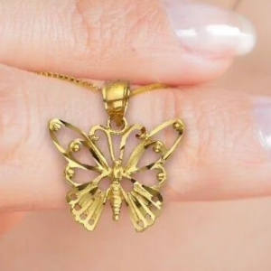 Opens in a new window Solid Gold Butterfly Pendant In 14k